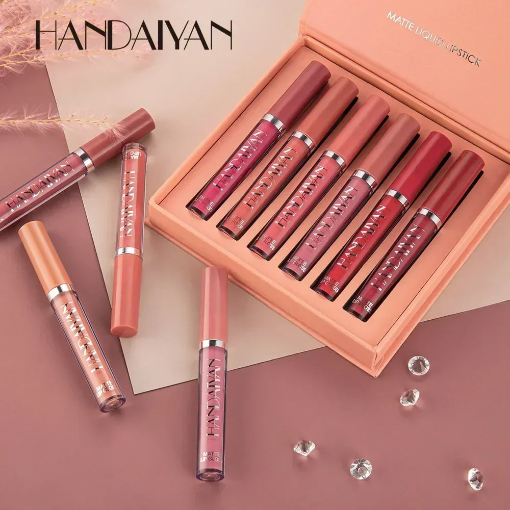 HANDAIYAN 6 pcs set lipstick makeup for women non-stick cup waterproof long lasting Korean cosmetics matte lipstick