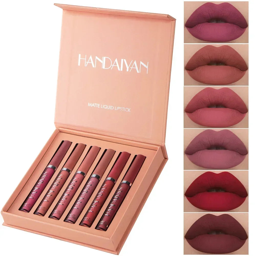 HANDAIYAN 6 pcs set lipstick makeup for women non-stick cup waterproof long lasting Korean cosmetics matte lipstick