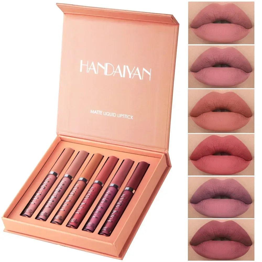 HANDAIYAN 6 pcs set lipstick makeup for women non-stick cup waterproof long lasting Korean cosmetics matte lipstick