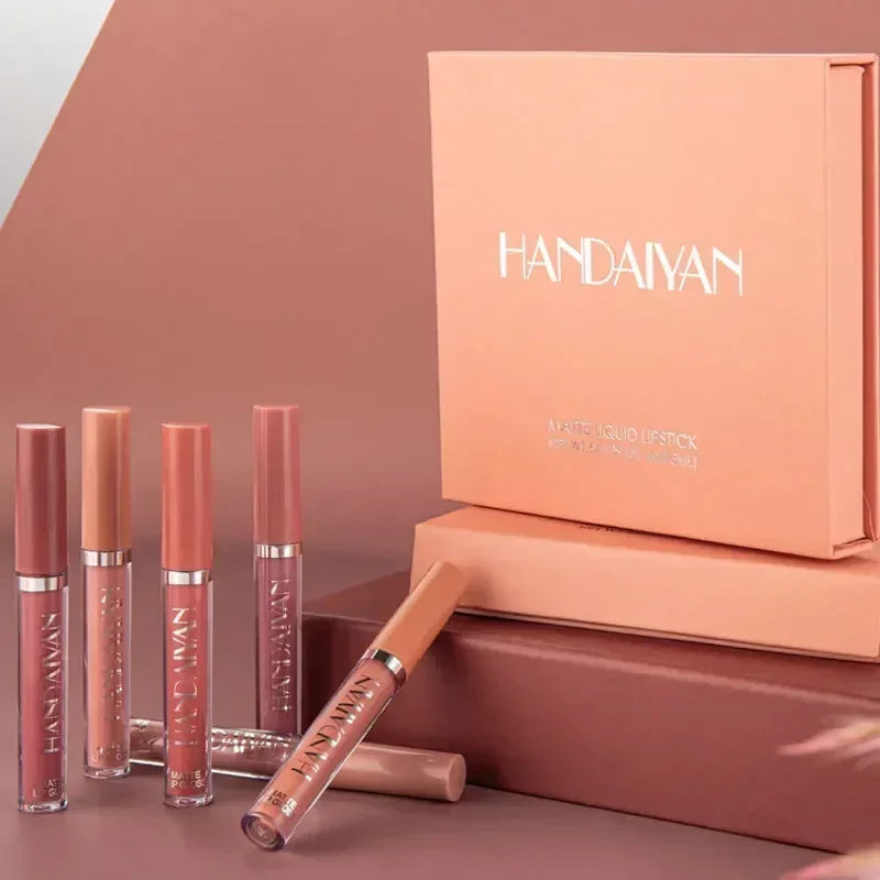 HANDAIYAN 6 pcs set lipstick makeup for women non-stick cup waterproof long lasting Korean cosmetics matte lipstick