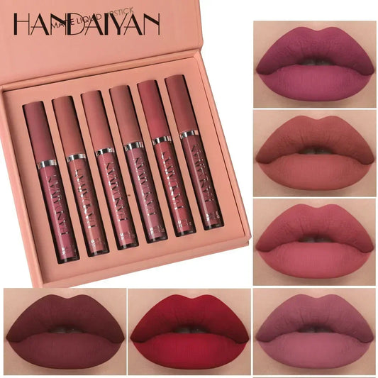 HANDAIYAN 6 pcs set lipstick makeup for women non-stick cup waterproof long lasting Korean cosmetics matte lipstick