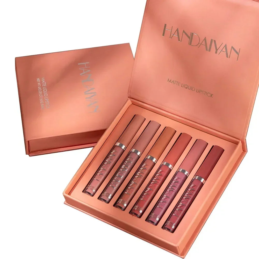 HANDAIYAN 6 pcs set lipstick makeup for women non-stick cup waterproof long lasting Korean cosmetics matte lipstick